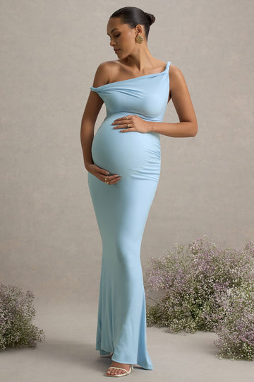 Lita Powder Blue Twisted Asymmetric Maternity Maxi Dress